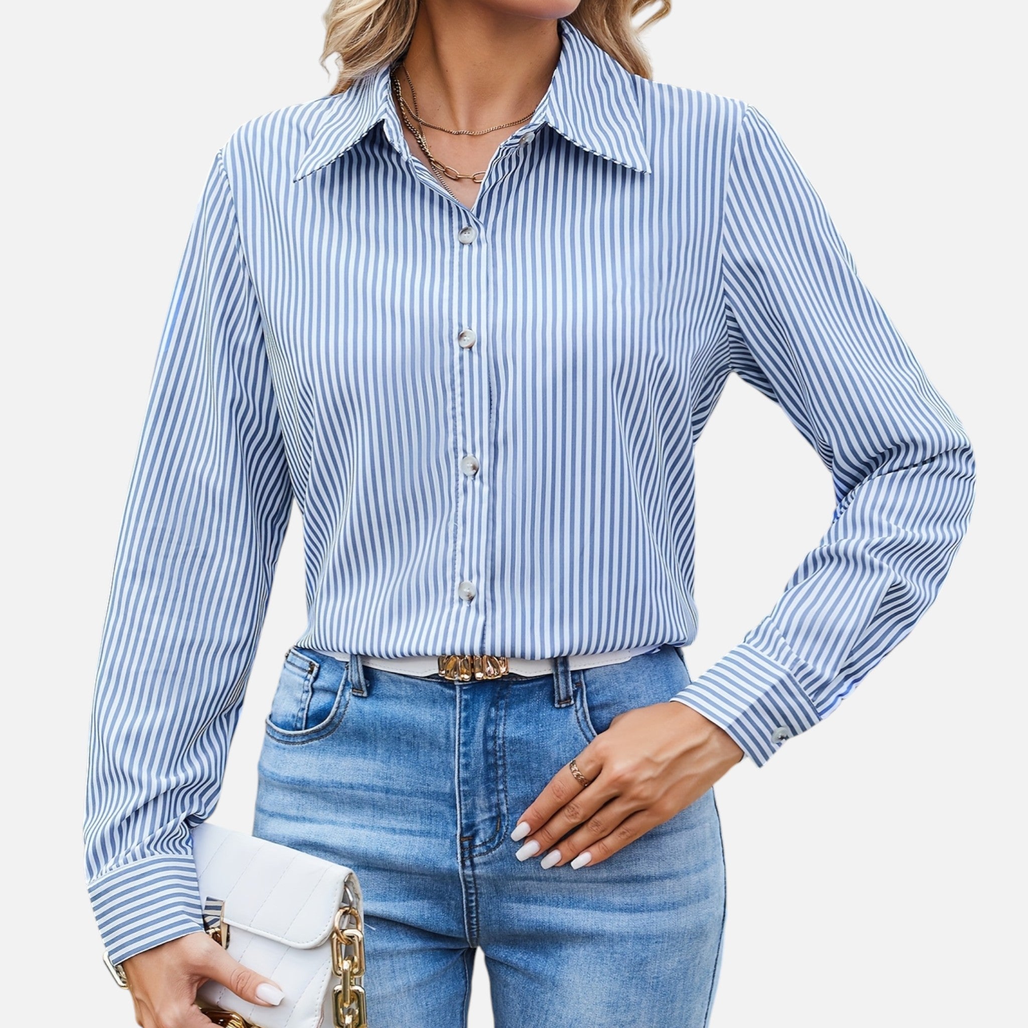 Westenbury | Women’s Button-Up Blouse | Classic Vertical Stripes