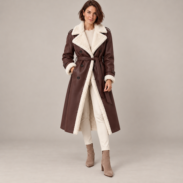 Westenbury  Women’s Plush-Lined PU Leather Trench Coat