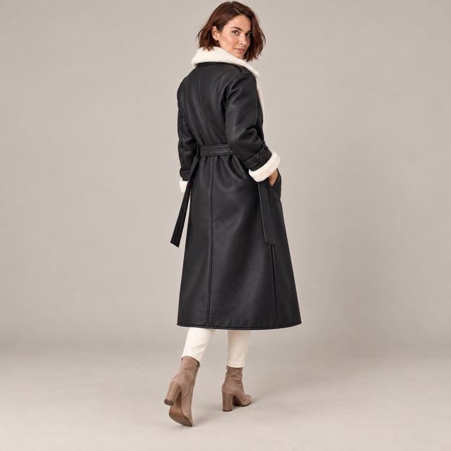 Westenbury  Women’s Plush-Lined PU Leather Trench Coat