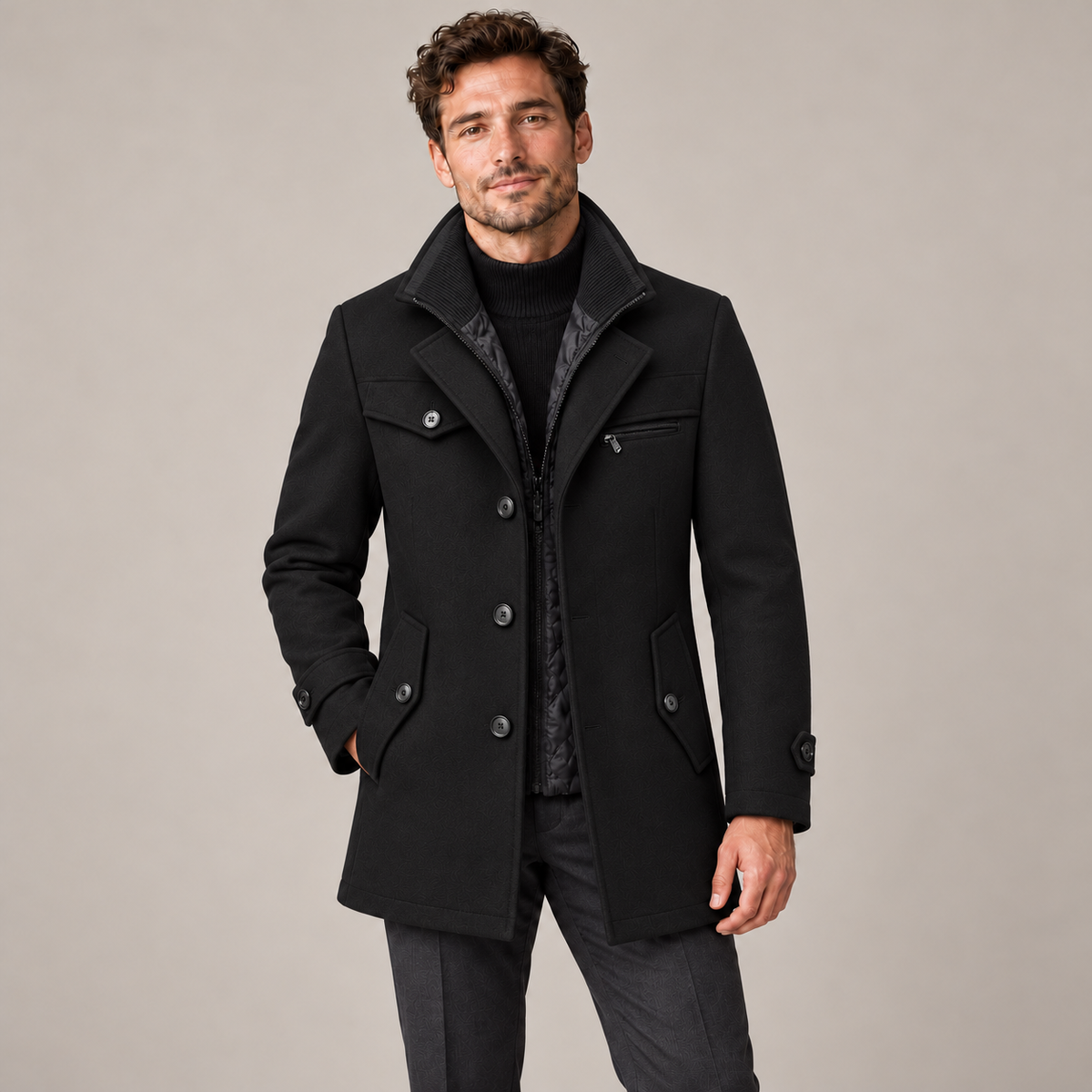 Westenbury  Men’s Layered-Collar Winter Overcoat