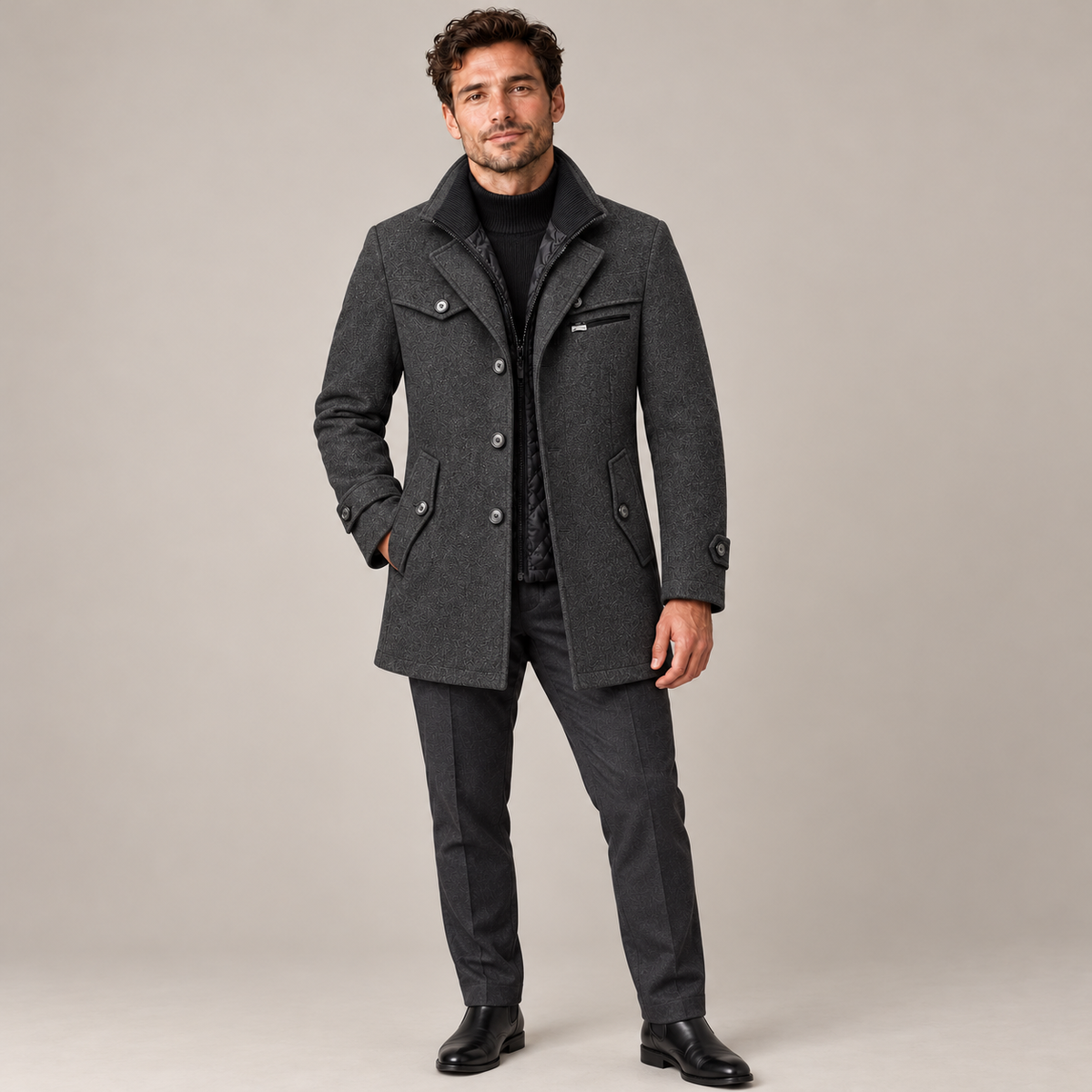 Westenbury  Men’s Layered-Collar Winter Overcoat