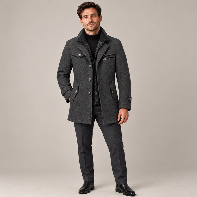 Westenbury  Men’s Layered-Collar Winter Overcoat