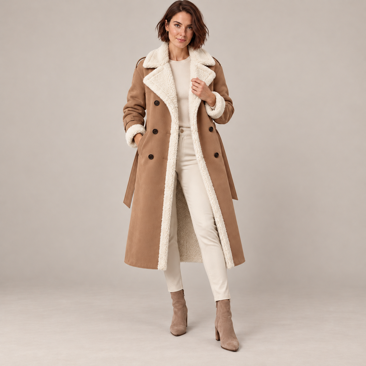 Westenbury  Women’s Plush-Lined PU Leather Trench Coat