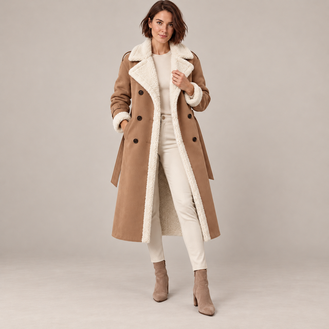 Westenbury  Women’s Plush-Lined PU Leather Trench Coat