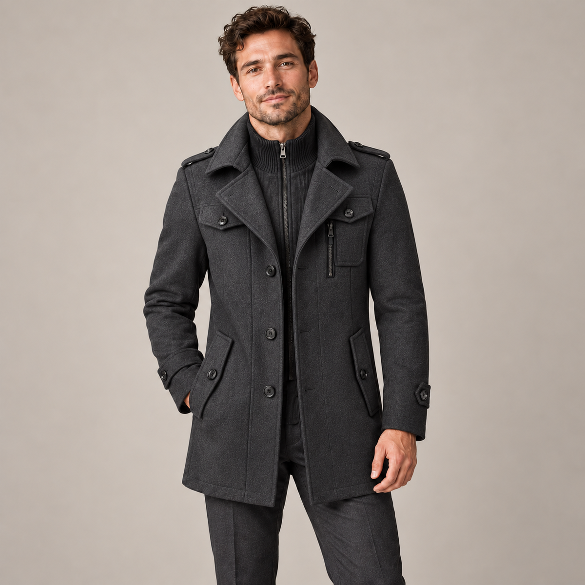 Westenbury  Men’s Layered-Collar Overcoat
