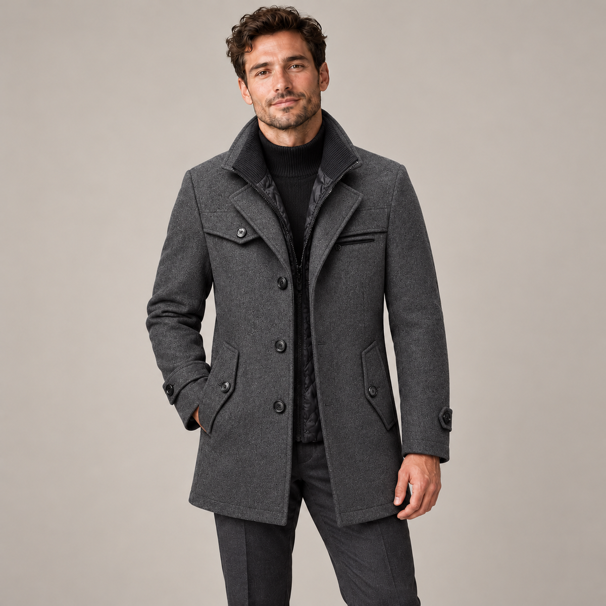 Westenbury  Men’s Layered-Collar Winter Overcoat