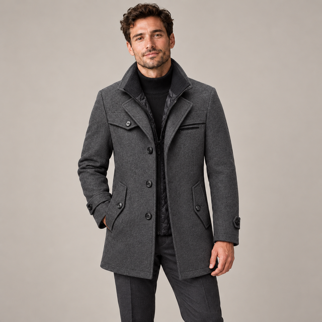 Westenbury  Men’s Layered-Collar Winter Overcoat
