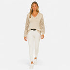 Women’s Chic Hollow-Out V-Neck Knitted Sweater