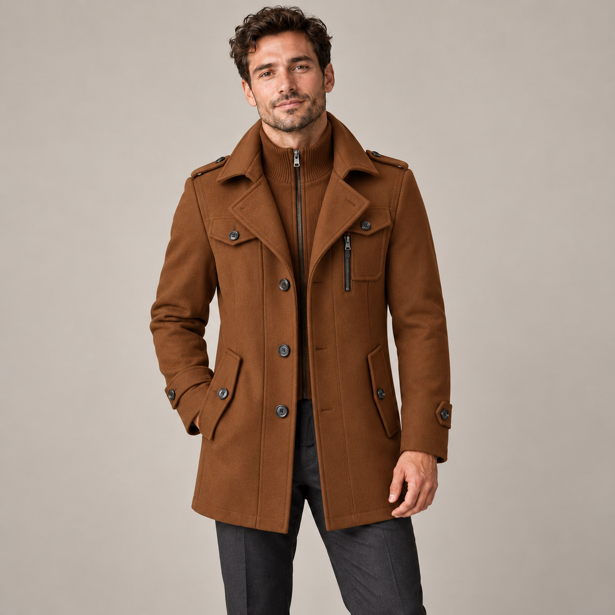 Westenbury  Men’s Layered-Collar Overcoat