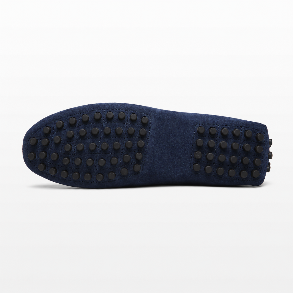 Navy blue shoe sole with textured sole pattern on a white background
