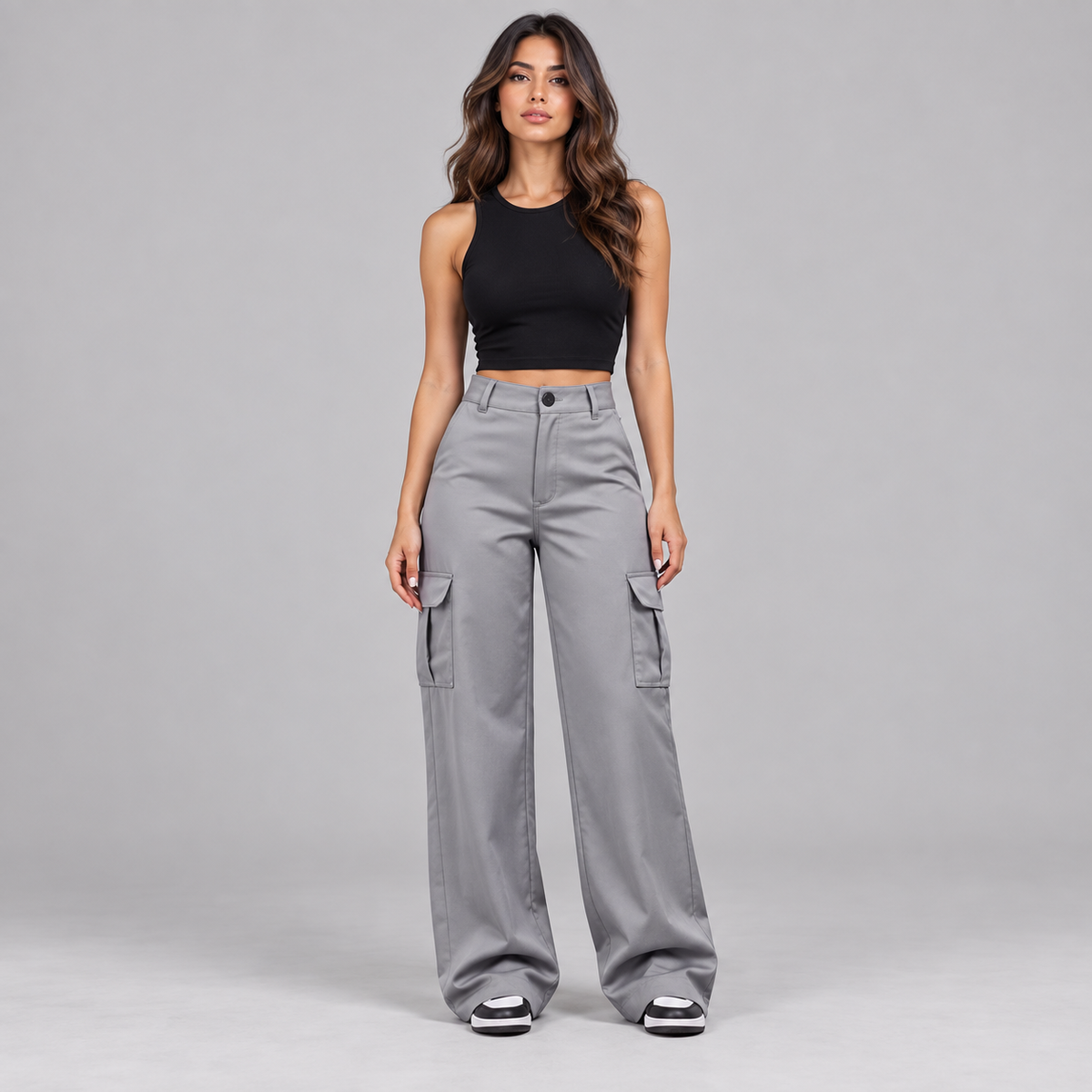 Westenbury  Women’s Grey Wide-Leg Cargo Trousers
