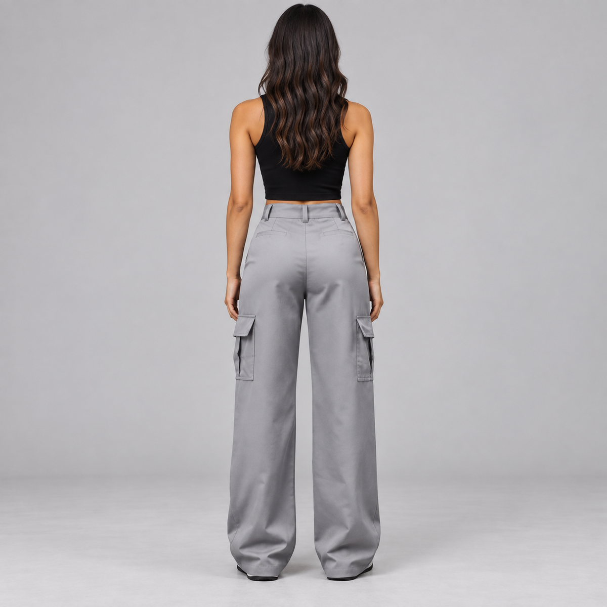 Westenbury  Women’s Grey Wide-Leg Cargo Trousers