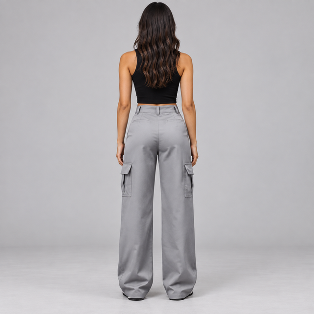 Westenbury  Women’s Grey Wide-Leg Cargo Trousers