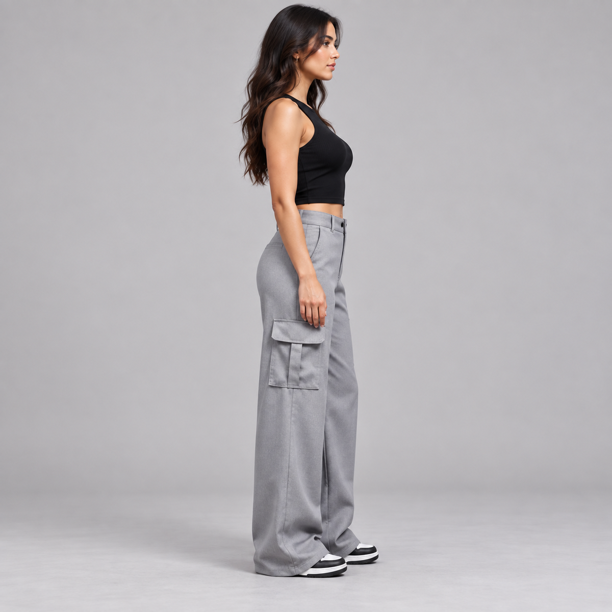 Westenbury  Women’s Grey Wide-Leg Cargo Trousers