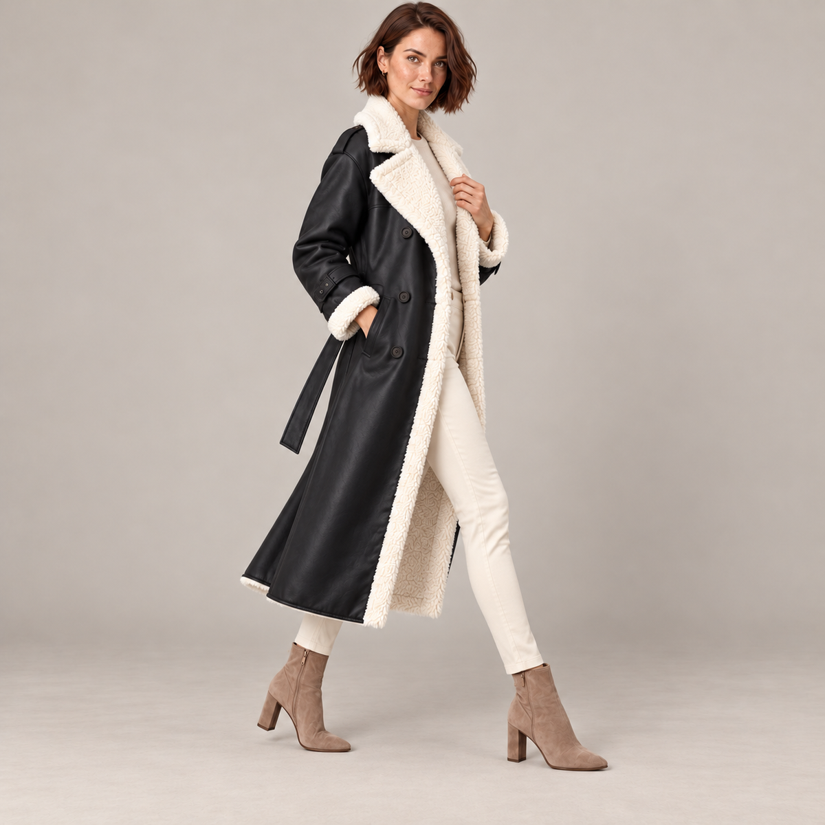 Westenbury  Women’s Plush-Lined PU Leather Trench Coat