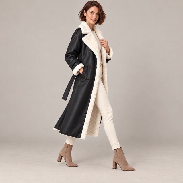 Westenbury  Women’s Plush-Lined PU Leather Trench Coat