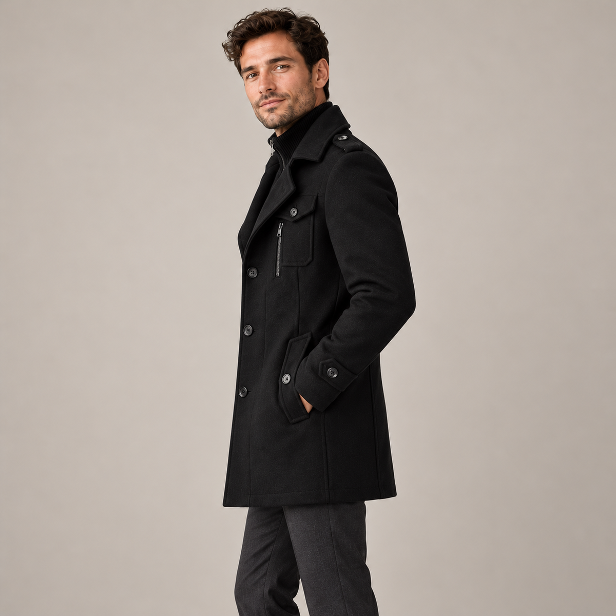 Westenbury  Men’s Layered-Collar Overcoat