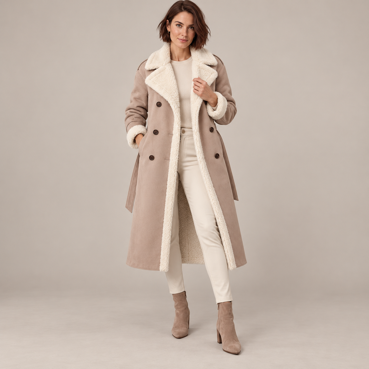 Westenbury  Women’s Plush-Lined PU Leather Trench Coat