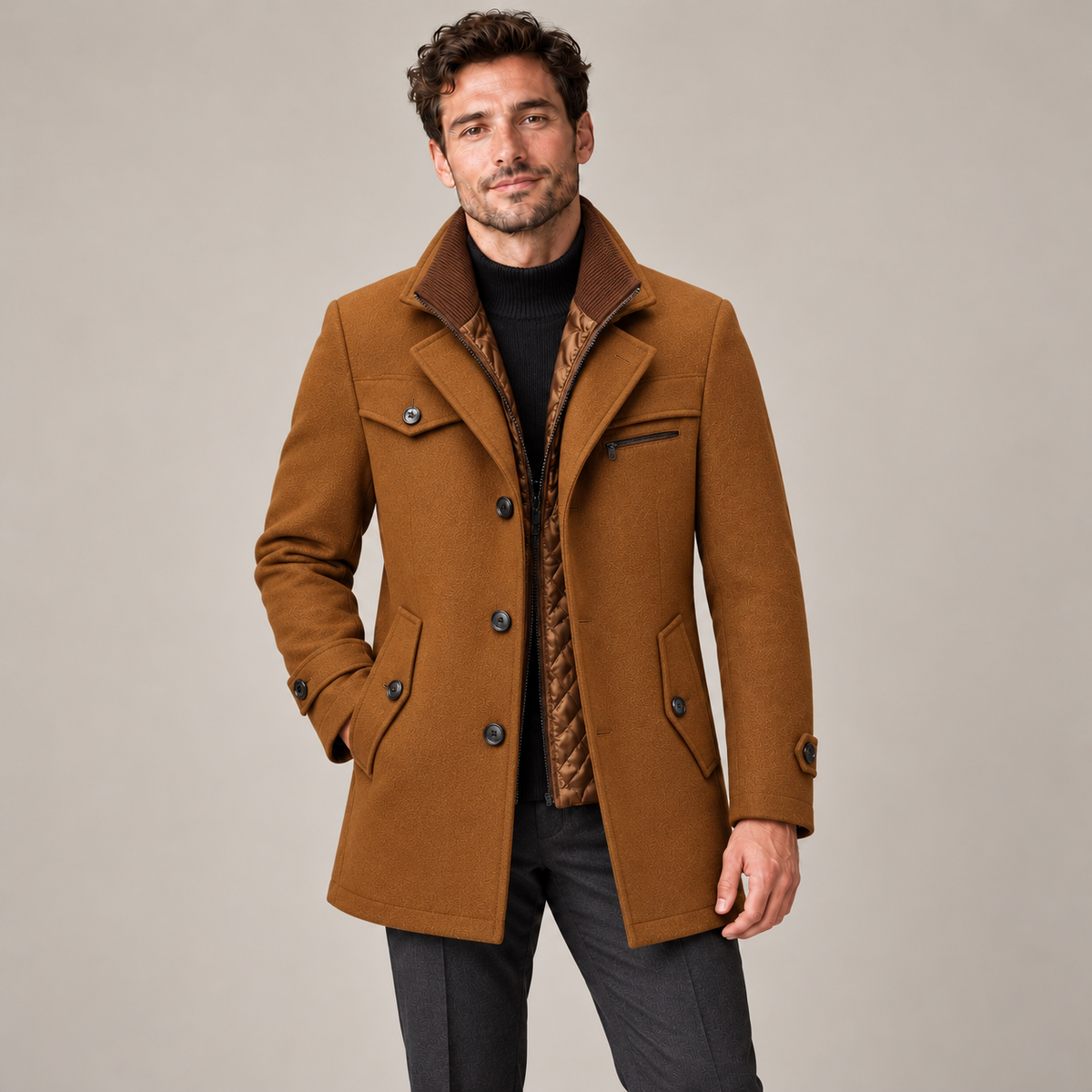 Westenbury  Men’s Layered-Collar Winter Overcoat