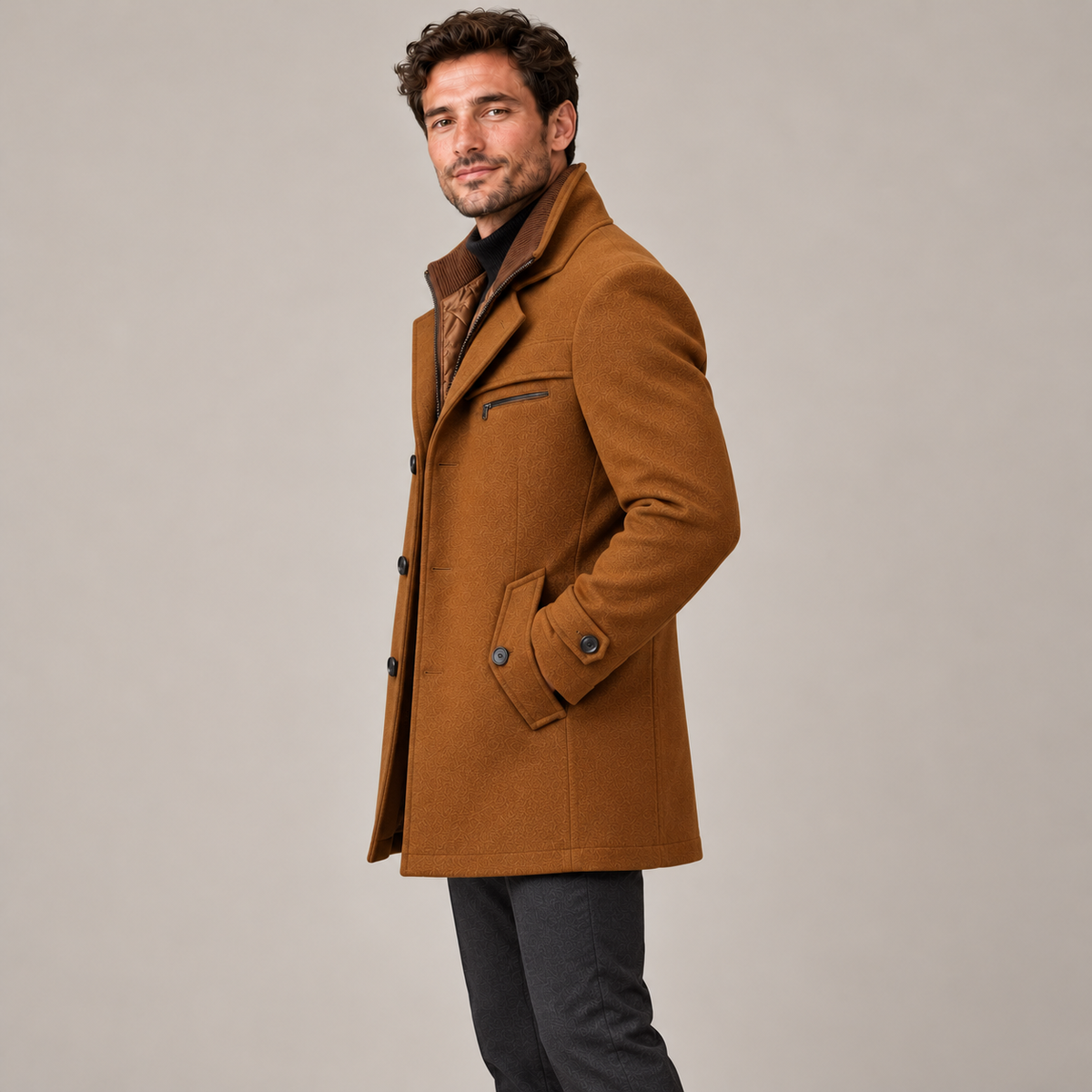 Westenbury  Men’s Layered-Collar Winter Overcoat