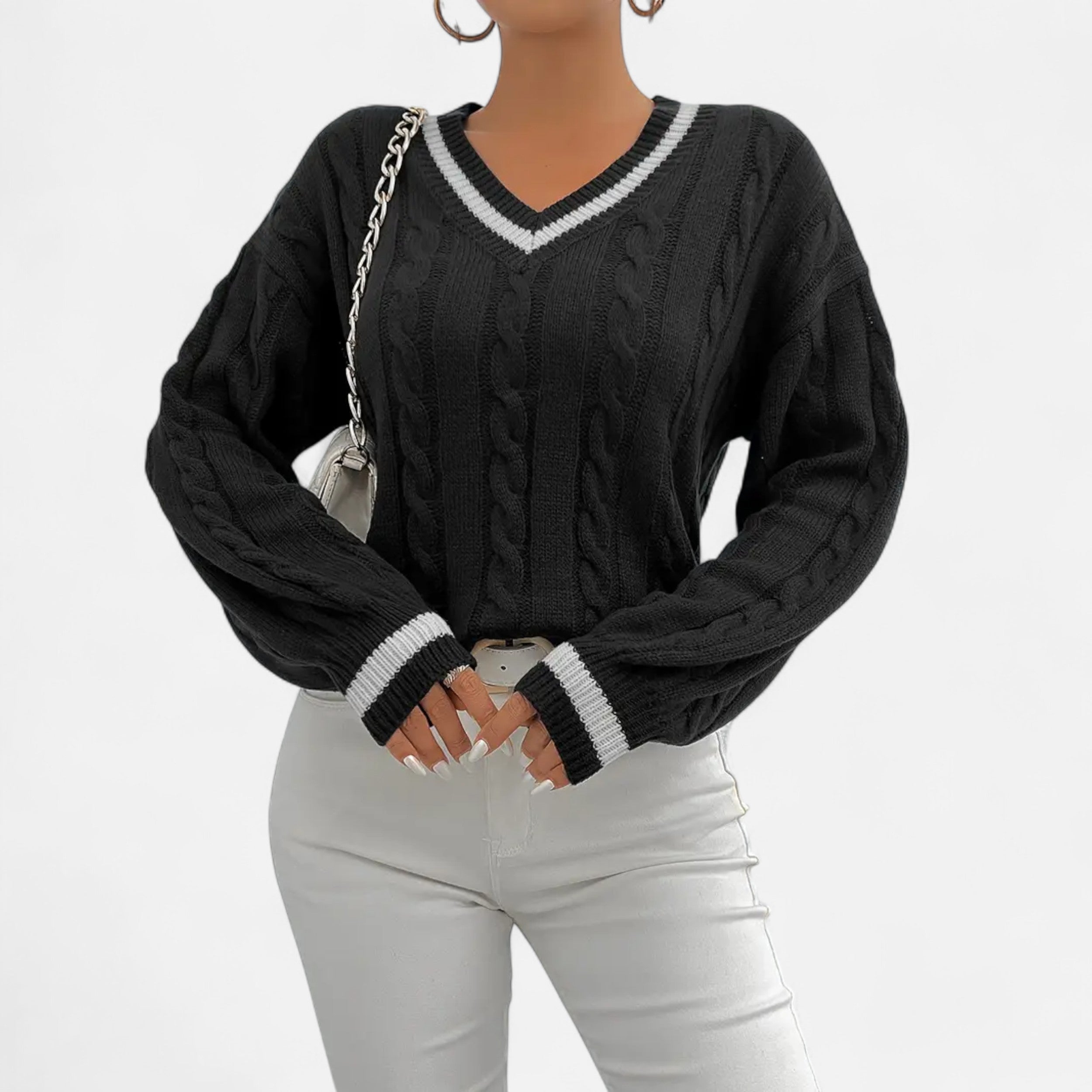Women’s Elegant V-Neck Colorblock Sweater