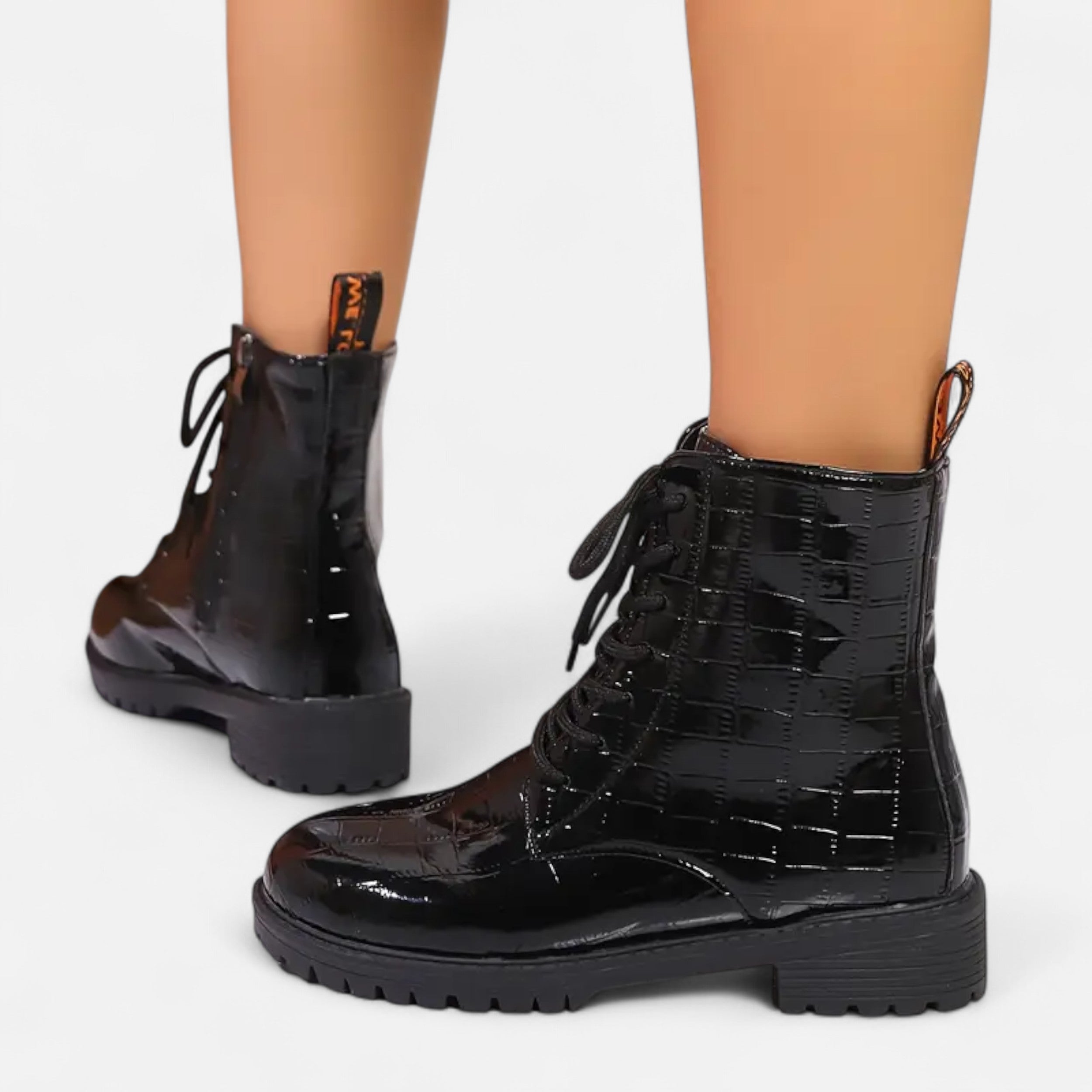Women’s Mid Heel Croc-Pattern Ankle Boots